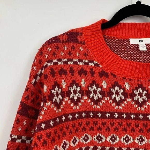 BP Nordstrom Women's Crafted Holiday Fairisle Sweater‎ In Red Scarlet Size S NWT - Picture 4 of 11